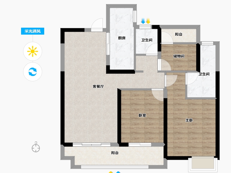 湖南省-长沙市-澳海云天赋-85.06-户型库-采光通风