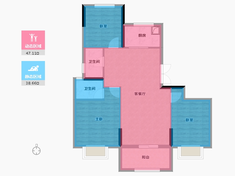 湖南省-长沙市-宇业东方红郡-76.78-户型库-动静分区