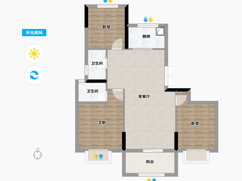 湖南省-长沙市-宇业东方红郡-76.78-户型库-采光通风