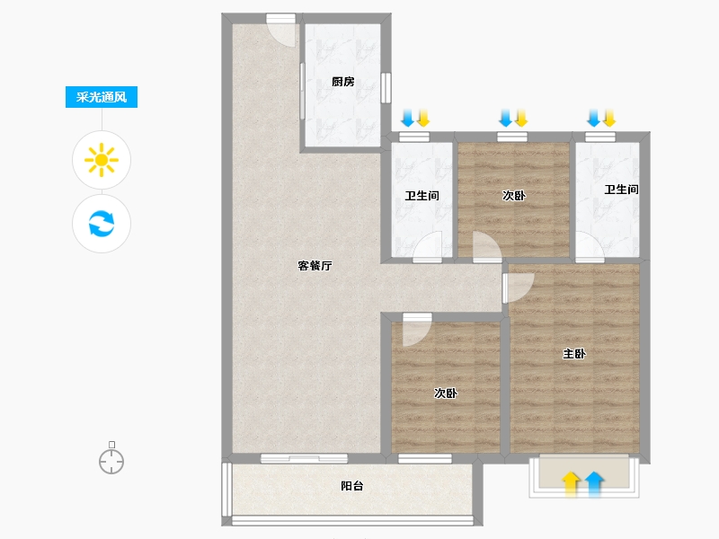 湖北省-武汉市-江印-91.50-户型库-采光通风