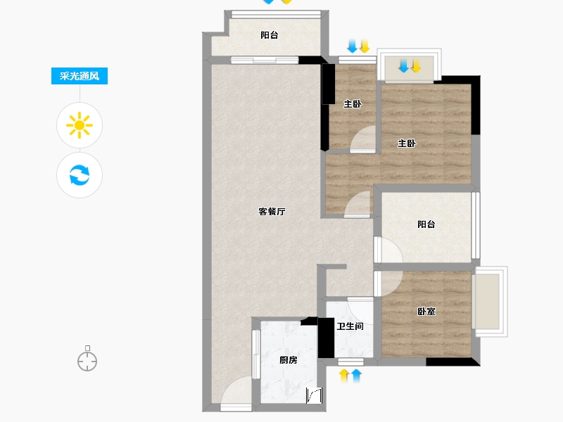 广东省-佛山市-花曼沁园-72.84-户型库-采光通风