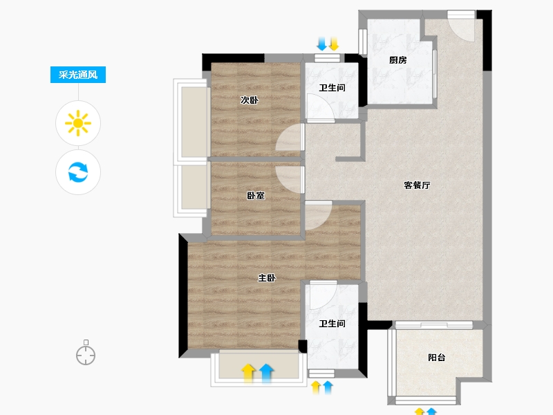 广东省-东莞市-时代天韵-70.67-户型库-采光通风