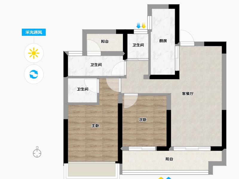 湖南省-长沙市-澳海云天赋-60.33-户型库-采光通风