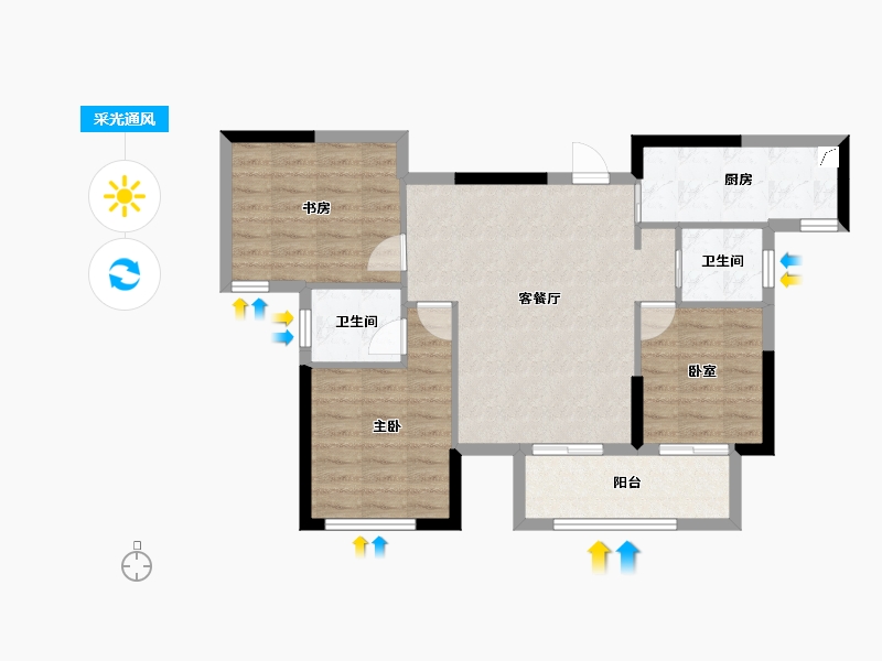 湖南省-长沙市-宇业东方红郡-74.03-户型库-采光通风