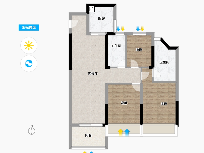 浙江省-杭州市-首创禧瑞江南-73.99-户型库-采光通风