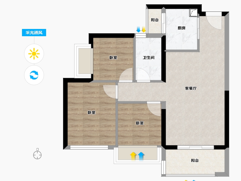 海南省-海口市-锦顺名居-62.57-户型库-采光通风