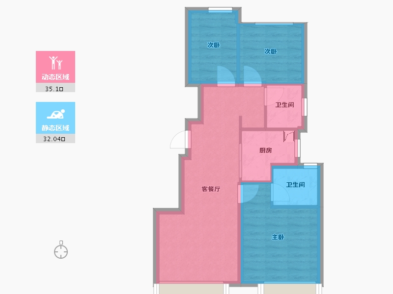 北京-北京市-熙红印-61.00-户型库-动静分区