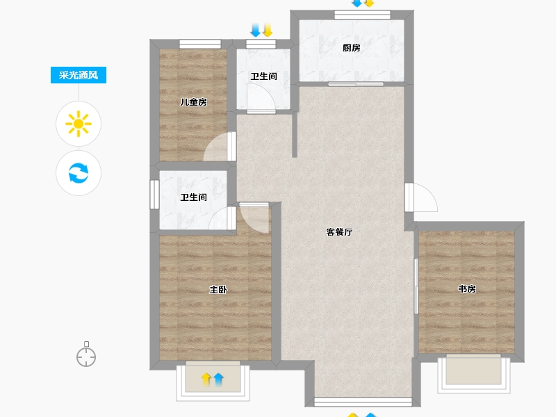 天津-天津市-金侨·瑞公馆-67.91-户型库-采光通风