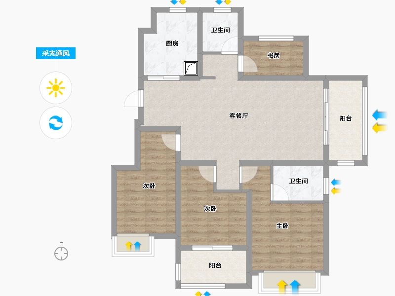 江苏省-南京市-保利·伴湖院-96.00-户型库-采光通风