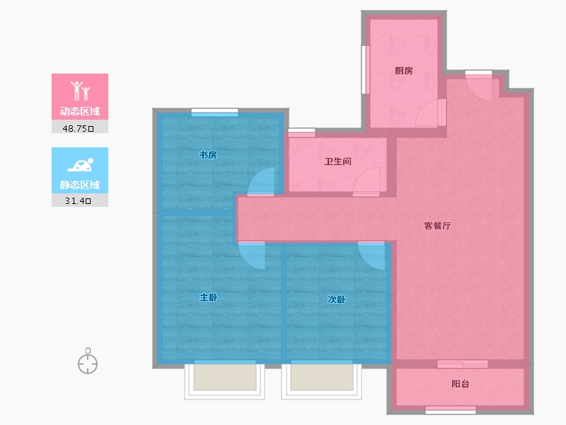 天津-天津市-爱情·缤纷里-71.20-户型库-动静分区