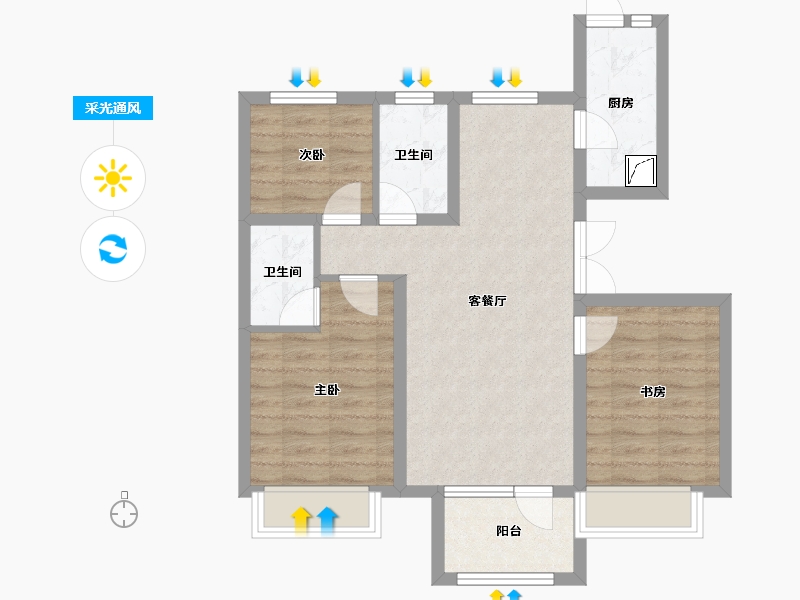 北京-北京市-K2十里春风-69.37-户型库-采光通风