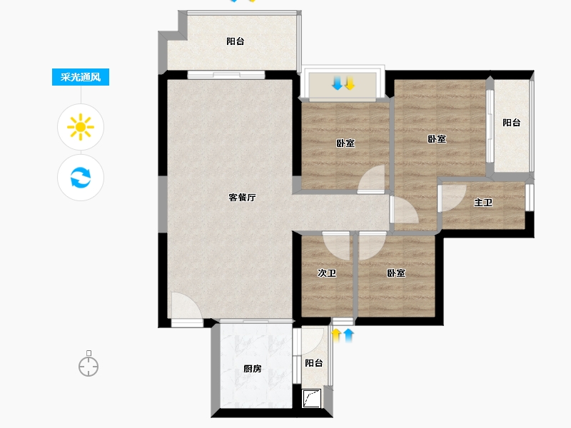 海南省-海口市-锦顺名居-73.30-户型库-采光通风