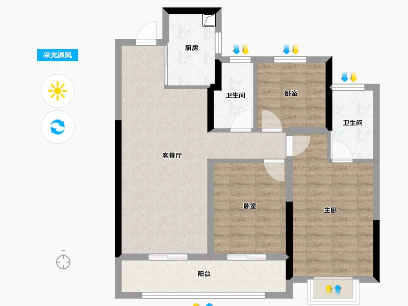 浙江省-杭州市-融创金昌启亚杭臻源-78.49-户型库-采光通风