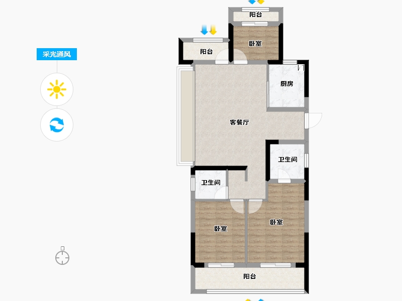 浙江省-杭州市-古墩彩虹轩-91.22-户型库-采光通风