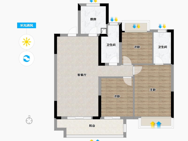 江苏省-南京市-水沐云筑-92.00-户型库-采光通风