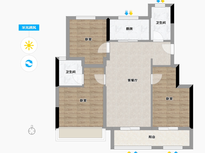 浙江省-杭州市-樟宜翠湾-76.96-户型库-采光通风