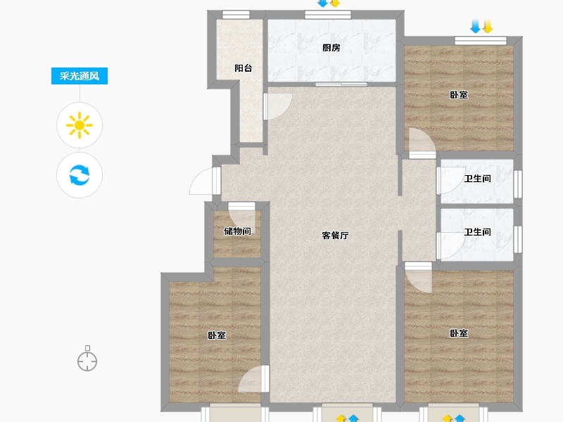 天津-天津市-和溪园-90.54-户型库-采光通风