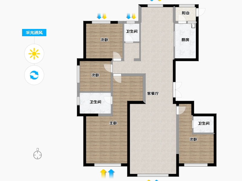 内蒙古自治区-鄂尔多斯市-城投玉园-146.00-户型库-采光通风