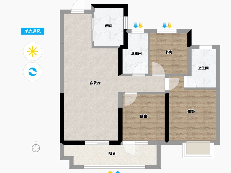 浙江省-杭州市-钱塘里-71.20-户型库-采光通风