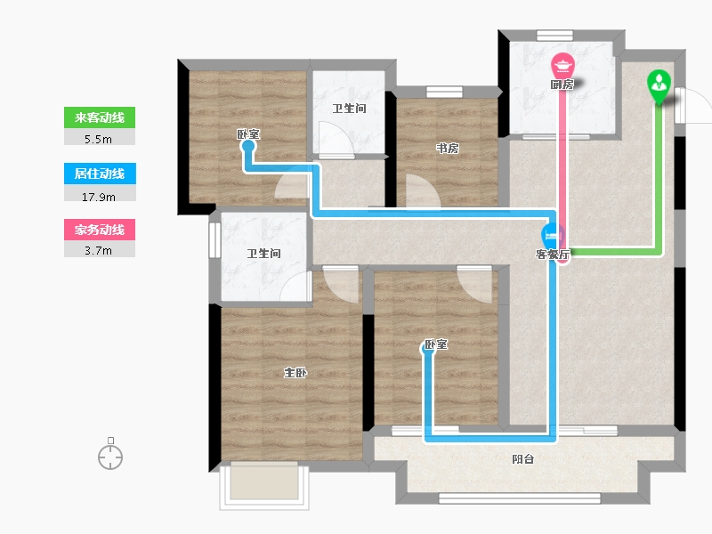 浙江省-杭州市-钱塘里-87.32-户型库-动静线