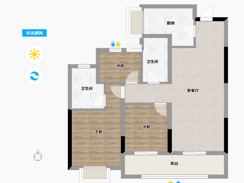 浙江省-杭州市-绿城春风金沙-80.56-户型库-采光通风