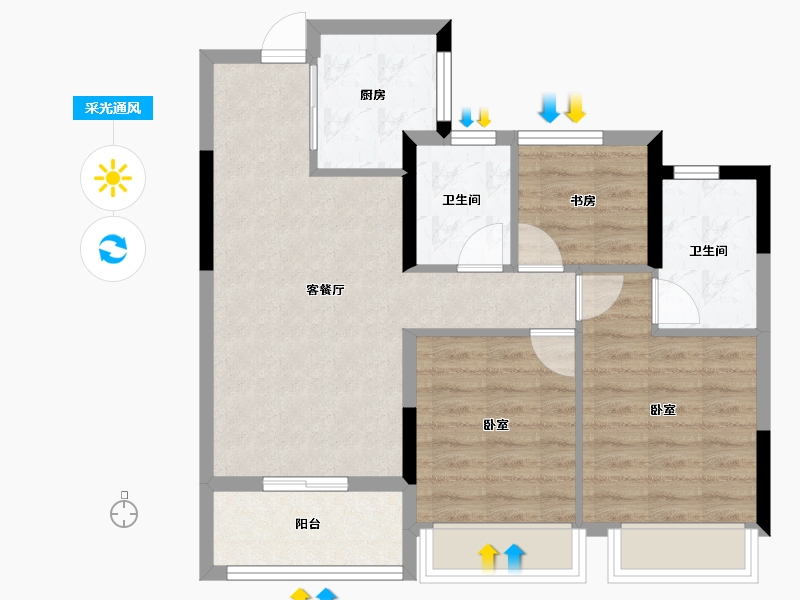 浙江省-杭州市-云彩之城-71.20-户型库-采光通风