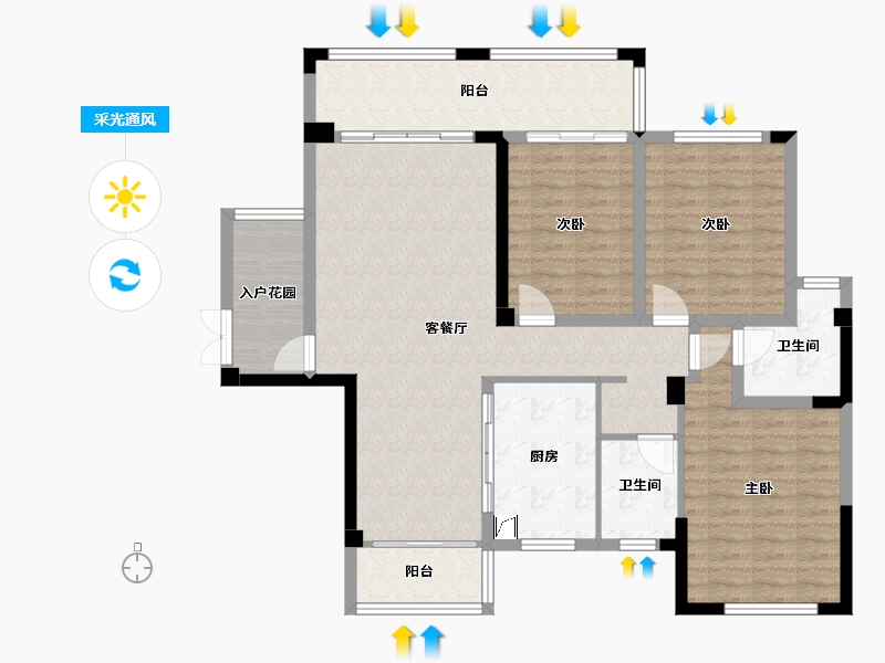 广西壮族自治区-百色市-碧园中央尊府-126.00-户型库-采光通风