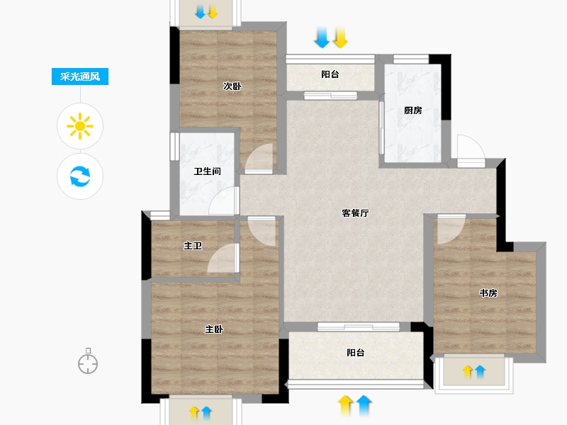 江西省-南昌市-锦天·天悦华府-71.29-户型库-采光通风