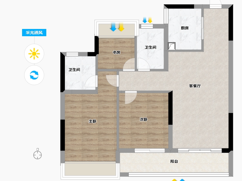 浙江省-杭州市-春和云境-76.00-户型库-采光通风