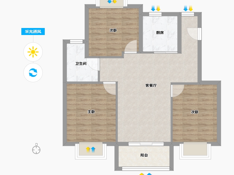 浙江省-湖州市-新都·泰和府-70.97-户型库-采光通风