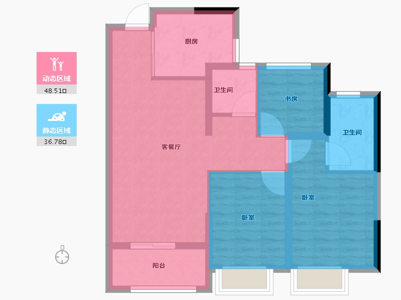 浙江省-杭州市-云彩之城-76.00-户型库-动静分区