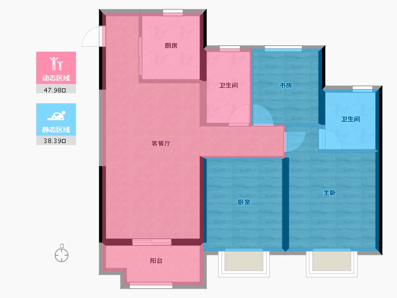 浙江省-杭州市-钱塘里-76.80-户型库-动静分区