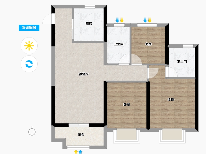 浙江省-杭州市-钱塘里-76.80-户型库-采光通风