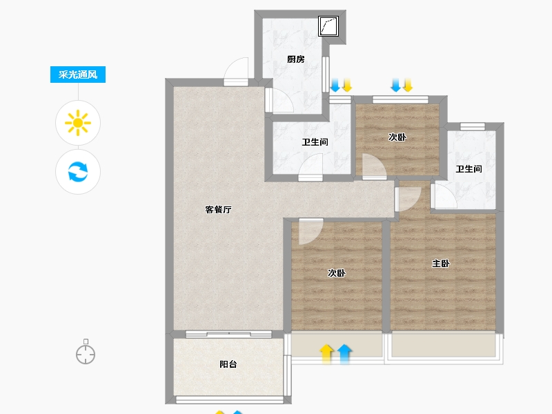 江苏省-南京市-雅居乐汇港城-82.40-户型库-采光通风