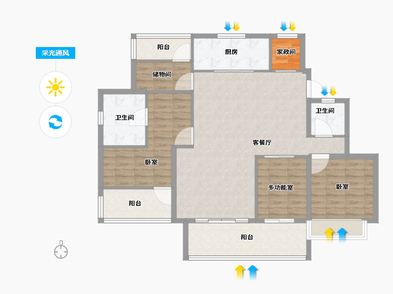 安徽省-合肥市-万科苏高新中央公园-108.80-户型库-采光通风