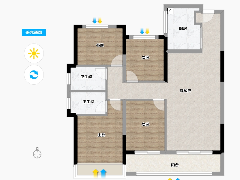 浙江省-杭州市-澳海百合云泽赋-90.00-户型库-采光通风