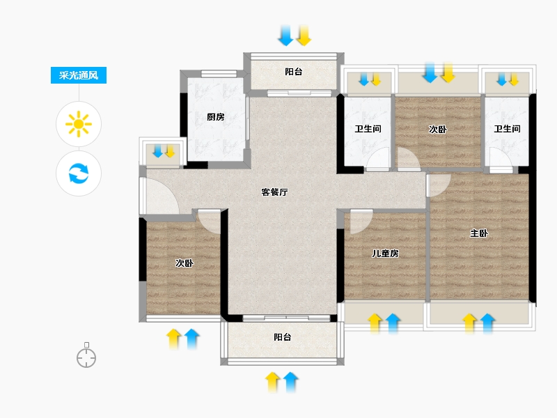 广东省-佛山市-龙光玖悦台-97.08-户型库-采光通风