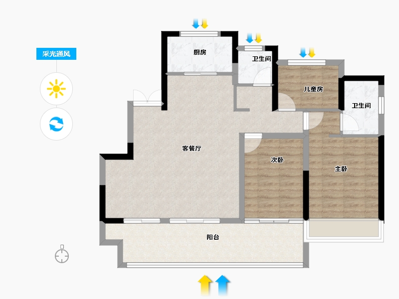 安徽省-合肥市-文—云湖轩-93.16-户型库-采光通风