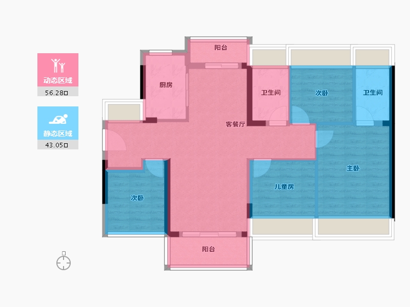 广东省-佛山市-龙光玖悦台-88.68-户型库-动静分区