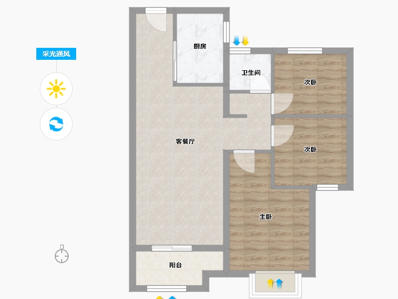 湖南省-长沙市-阳光城檀悦-69.00-户型库-采光通风