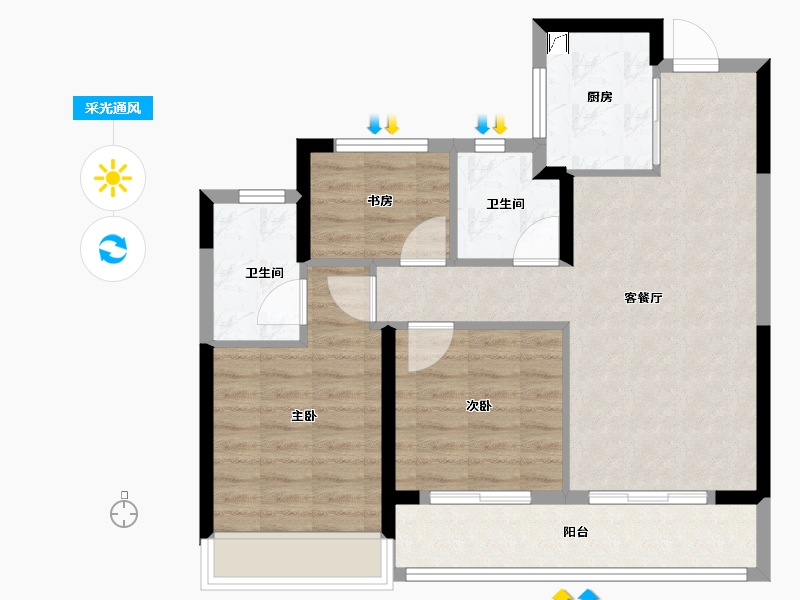 浙江省-杭州市-绿城桂语新月-77.00-户型库-采光通风