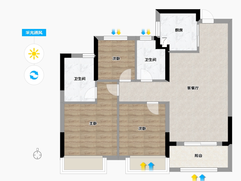 浙江省-杭州市-辰春澜城-71.00-户型库-采光通风