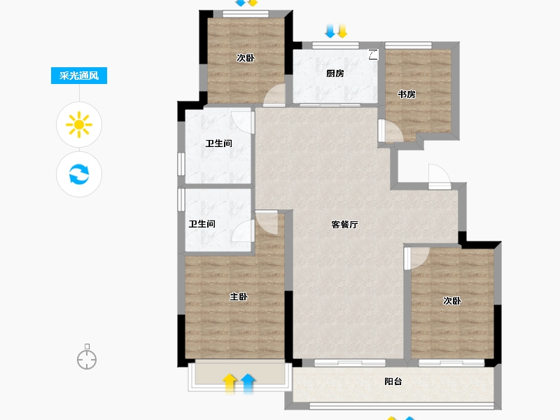 浙江省-杭州市-绿城江上臻园-102.00-户型库-采光通风