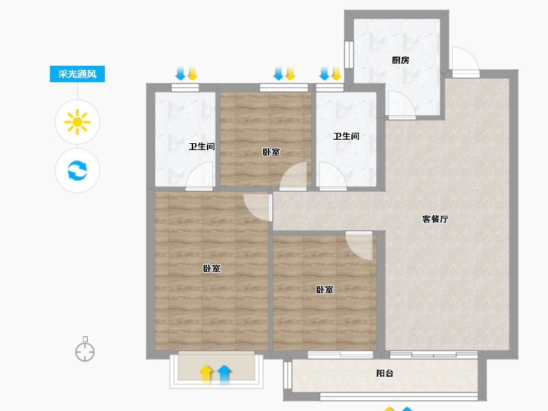 天津-天津市-新城玺樾潮鸣-83.83-户型库-采光通风