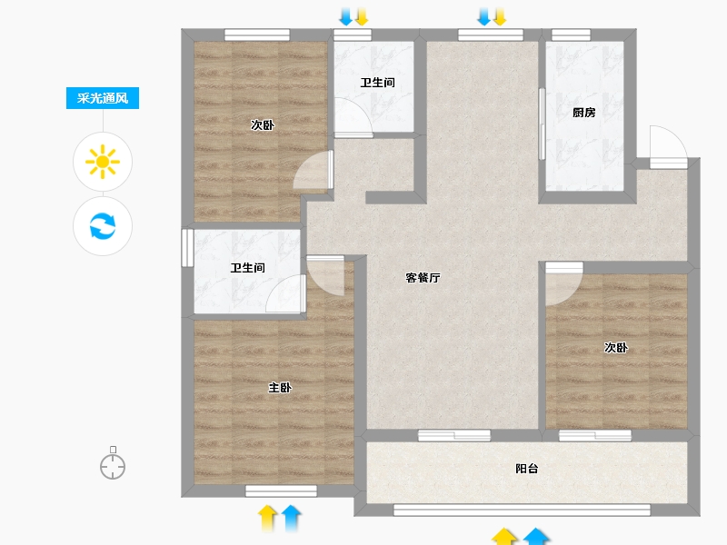 天津-天津市-中海国际公园城-89.60-户型库-采光通风