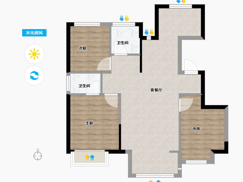 天津-天津市-中建·壹方九里-76.80-户型库-采光通风