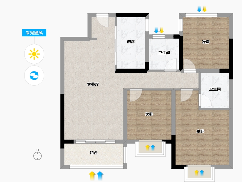 江苏省-南京市-中建国熙公馆-84.01-户型库-采光通风