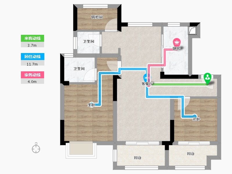 江苏省-南京市-北京城建西华龙樾-70.41-户型库-动静线