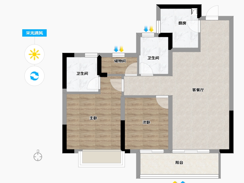 浙江省-杭州市-越秀归悦里-71.00-户型库-采光通风