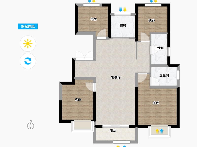 天津-天津市-天津滨海吾悦广场-84.06-户型库-采光通风